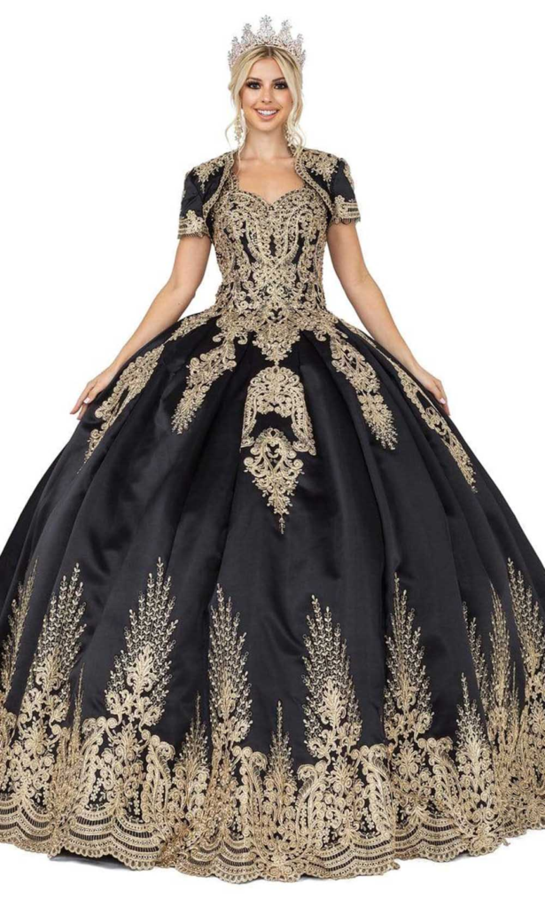 Dancing Queen - 1494 Sweetheart Neck Gold Applique Quniceanera Sweet 16 Dress