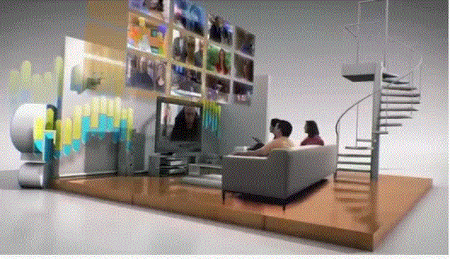 Family in USA streaming movies and live TV on multiple devices including smart TV, tablet, and phone, showing the shift from cable to online entertainment